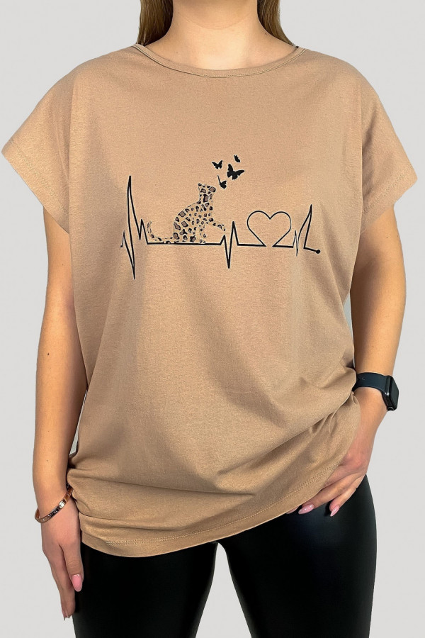 T-shirt plus size w kolorze latte koszulka bluzka damska linia życia KOT