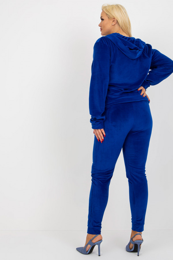 Dres damski plus size welurowy w kolorze kobaltowym komplet spodnie i bluza ZIP 4