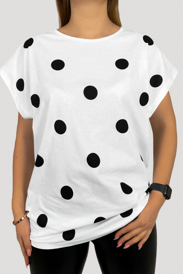T-shirt plus size koszulka bluzka damska w kolorze białym grochy