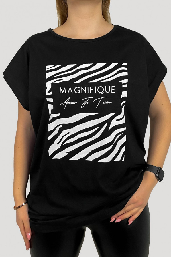 T-shirt plus size w kolorze czarnym koszulka bluzka damska print magnifique