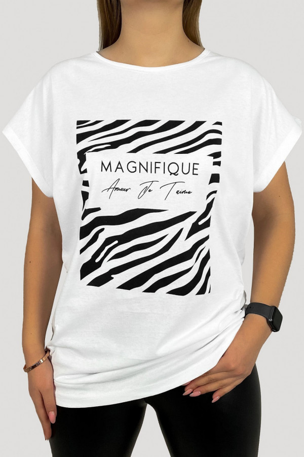 T-shirt plus size w kolorze białym koszulka bluzka damska print magnifique