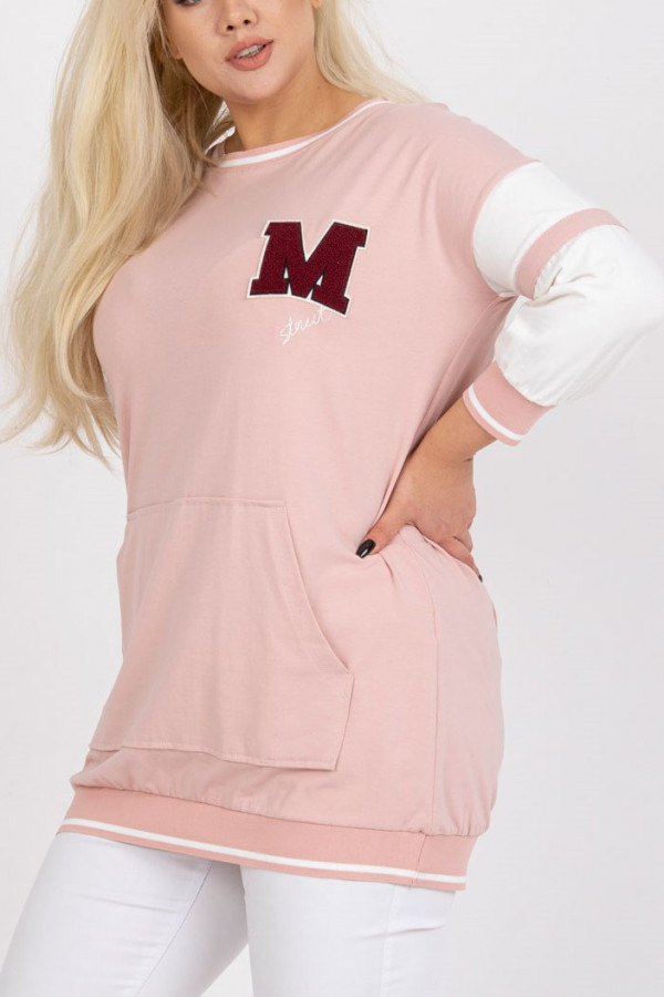 Sportowa bluzka damska tunika plus size w kolorze pudrowym