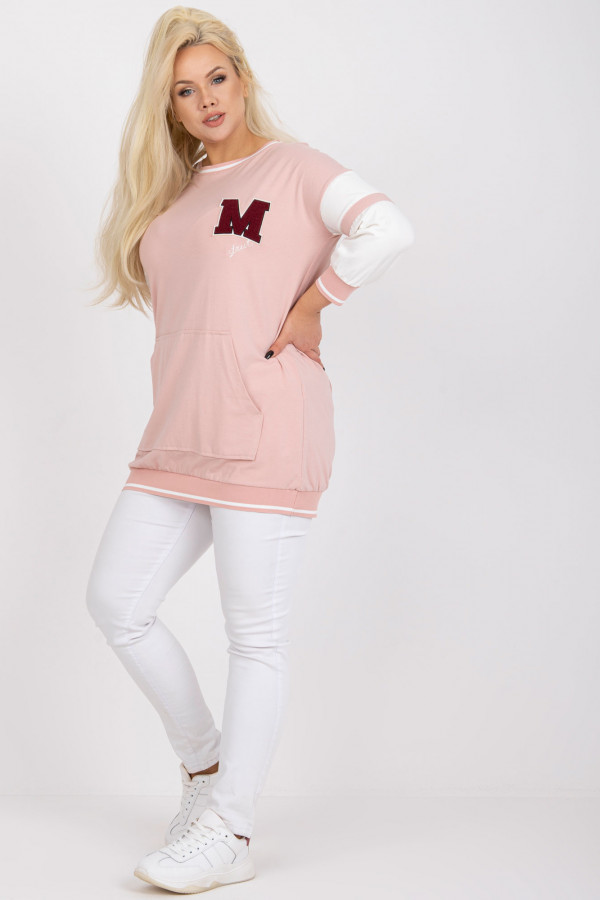 Sportowa bluzka damska tunika plus size w kolorze pudrowym 4