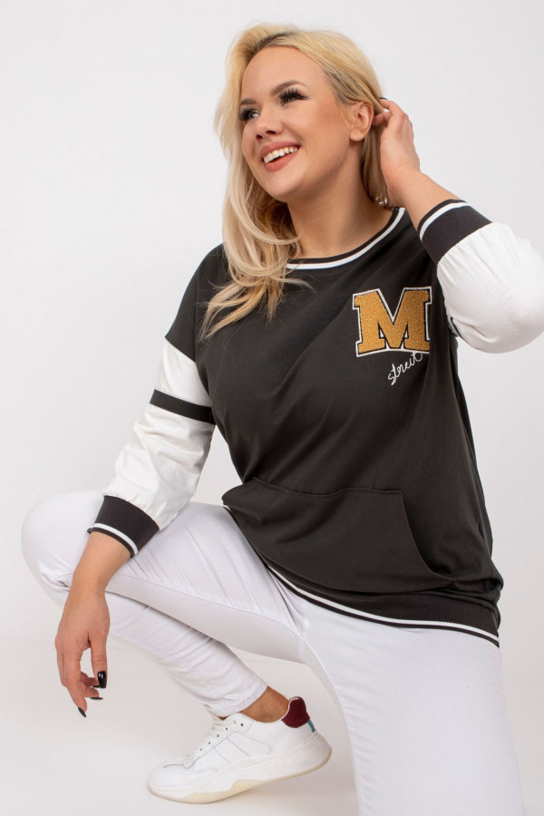 Sportowa bluzka damska tunika plus size w kolorze grafitowym
