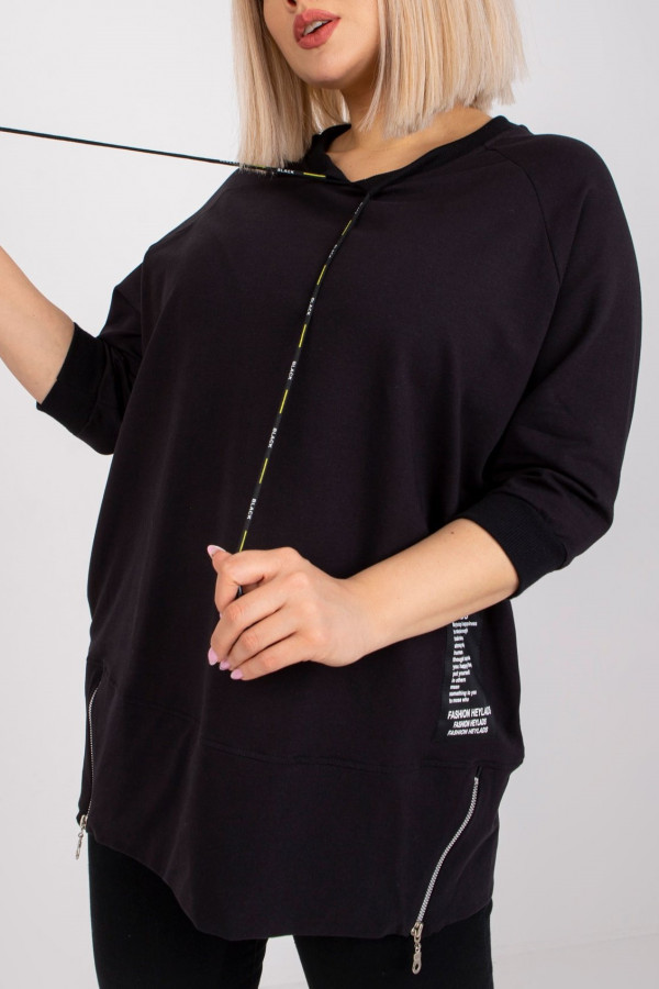 Stylowa bluza damska plus size w kolorze czarnym zamki