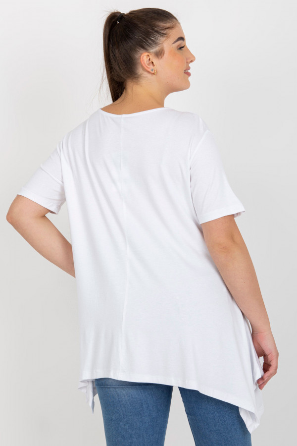 Asymetryczna tunika damska plus size w kolorze białym długie boki rogi 1