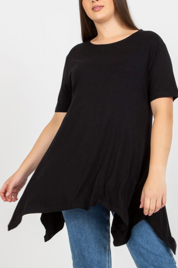 Asymetryczna tunika damska plus size w kolorze czarnym długie boki rogi