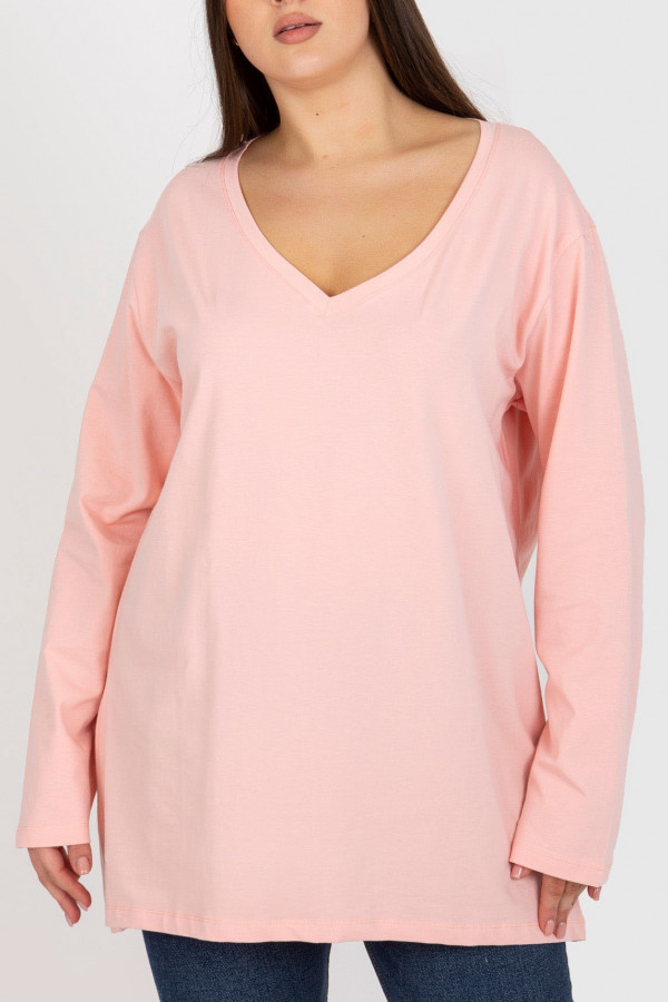 Casualowa bluzka damska plus size w kolorze brzoskwiniowym dekolt V dłuższy tył