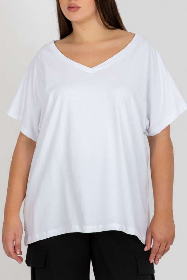 T-shirt plus size duża luźna bluzka damska w kolorze białym dekolt V Alfa
