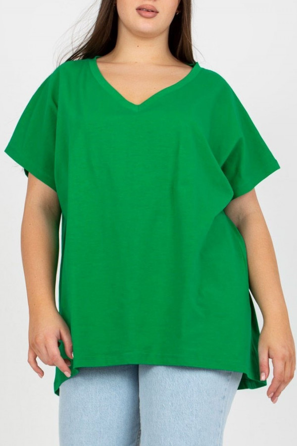T-shirt plus size duża luźna bluzka damska w kolorze zielonym dekolt V Alfa