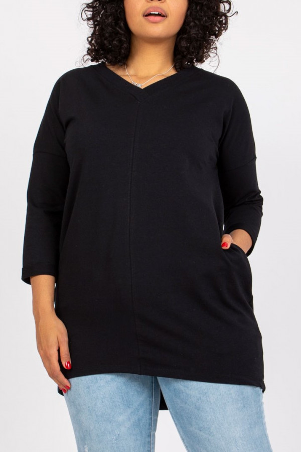 Tunika dresowa plus size z kieszeniami w kolorze czarnym dekolt w serek V ANA