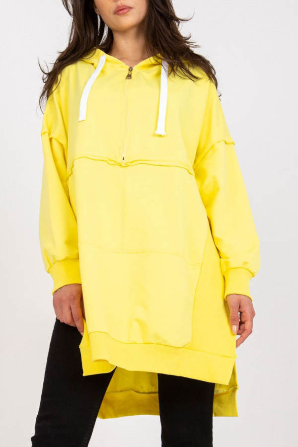 Bluza tunika plus size z kapturem w kolorze żółtym rozcięcia Elaria