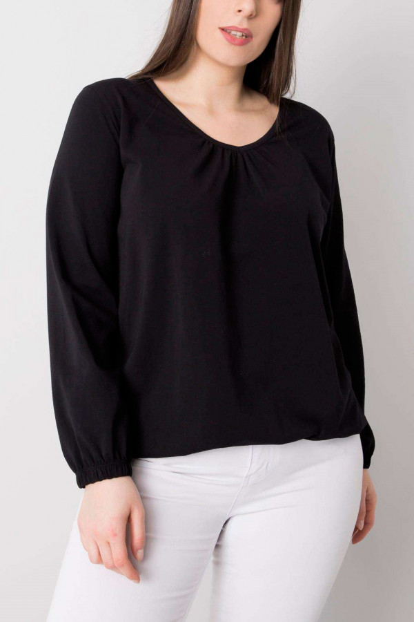 Bluzka damska plus size z długim rękawem w kolorze czarnym z gumką Neli