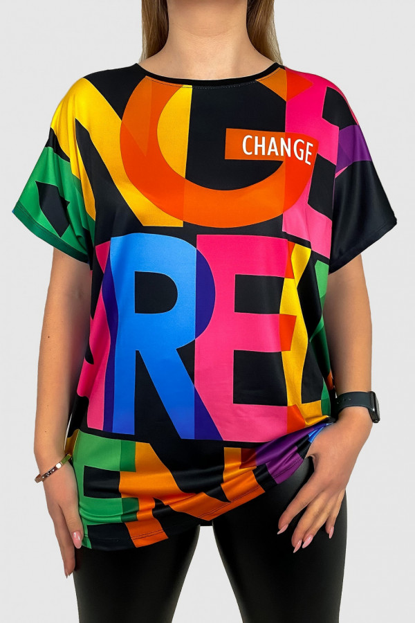 Bluzka damska nietoperz multikolor z nadrukiem colorful change