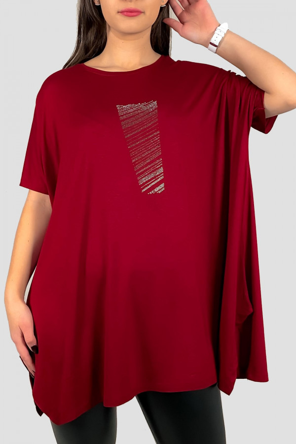 Tunika plus size W DRUGIM GATUNKU luźna bluzka z wiskozy w kolorze bordowym print dżety Penny