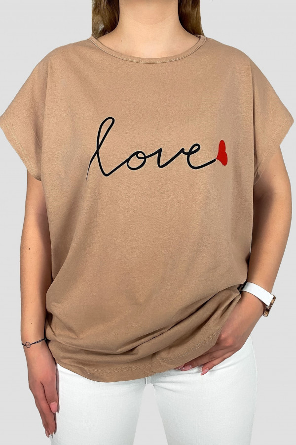 T-shirt plus size koszulka bluzka damska w kolorze beż latte love
