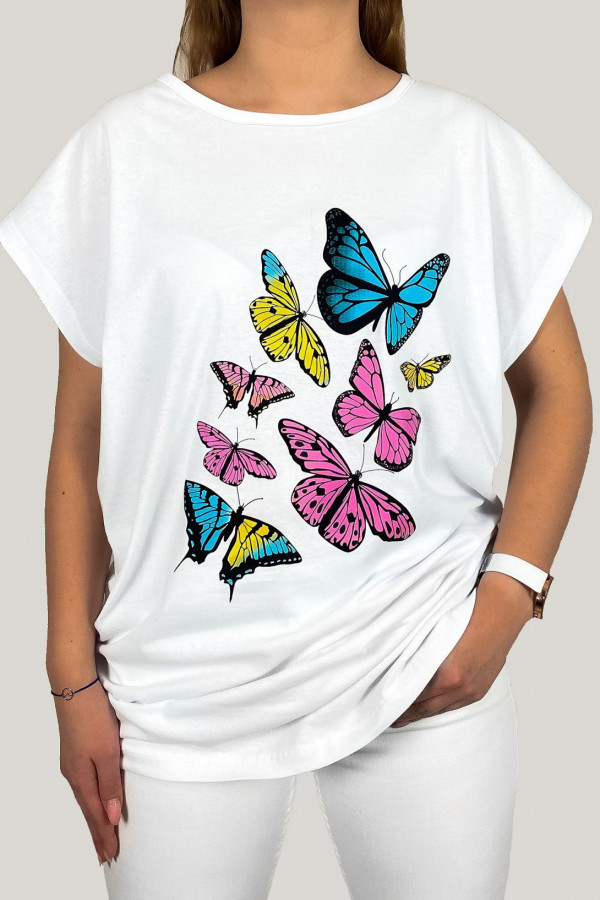 T-shirt plus size w kolorze białym koszulka bluzka damska print motyle