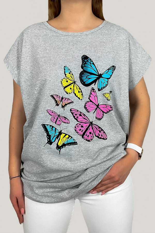 T-shirt plus size w kolorze szarym koszulka bluzka damska print motyle
