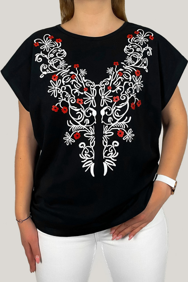 T-shirt plus size koszulka bluzka damska w kolorze czarnym wzór etno folk