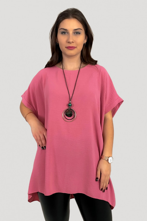 Duża koszula bluzka tunika w kolorze indyjskiego różu oversize z naszyjnikiem Gaja 1