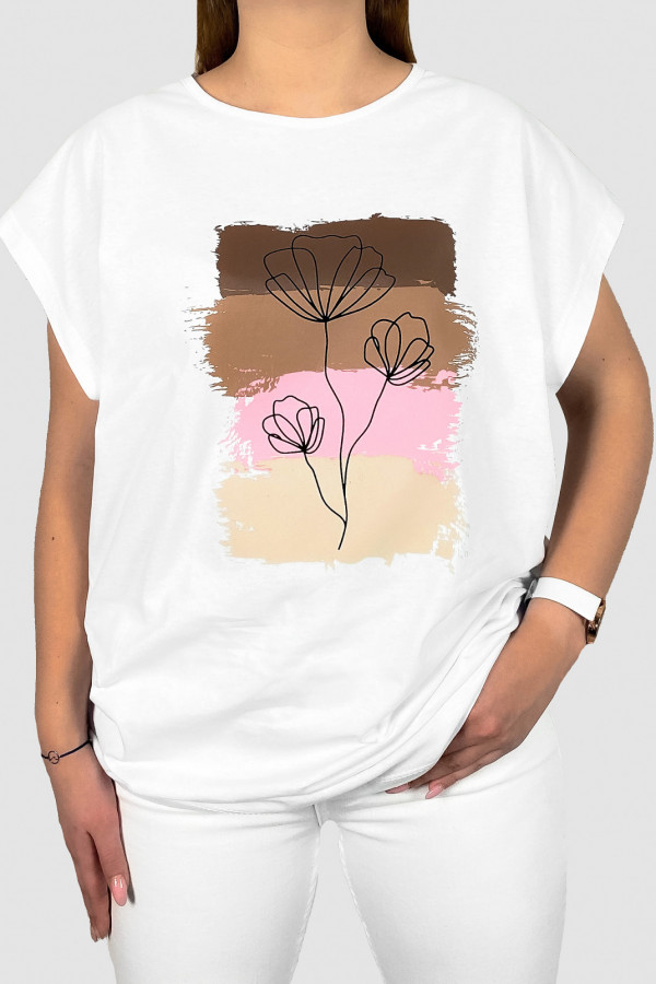 T-shirt plus size koszulka damska w kolorze białym print pastele kwiat
