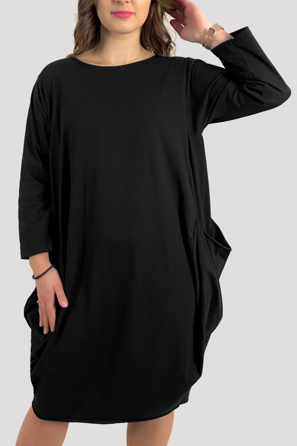 Bawełniana sukienka plus size w kolorze czarnym z kieszeniami Evelin