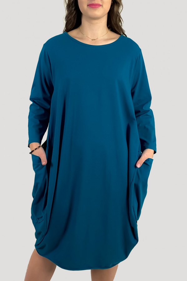 Bawełniana sukienka plus size w kolorze morskim z kieszeniami Evelin