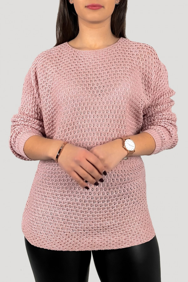 Sweter damski w kolorze pudrowym lekki nietoperz Kama
