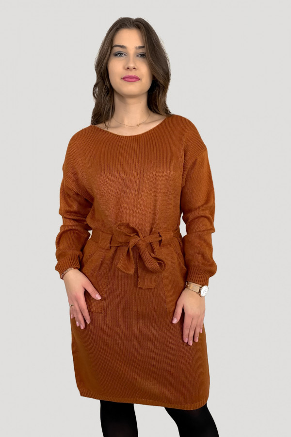 Sukienka tunika sweter w kolorze rudym kieszenie Sofia 2