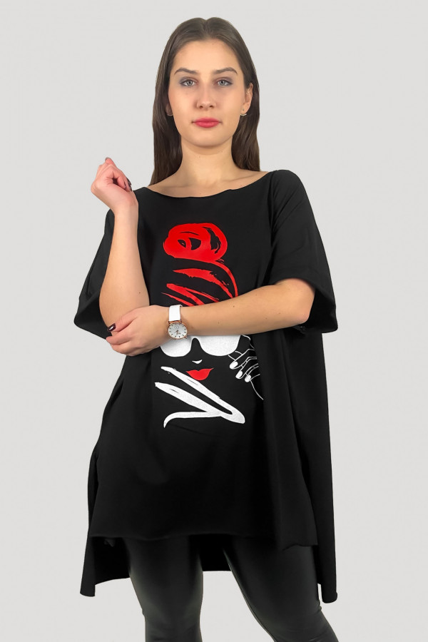 Bluzka damska oversize w kolorze czarnym dłuższy tył Woman 2