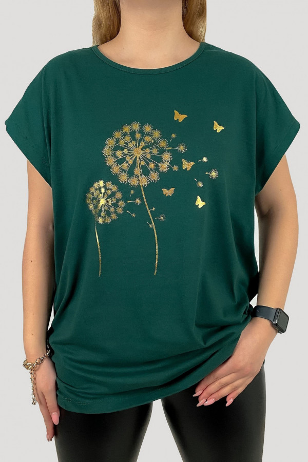 T-shirt plus size koszulka damska w kolorze zielonym złote dmuchawce