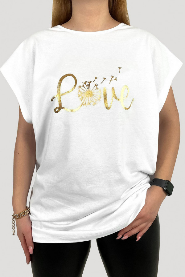 T-shirt plus size koszulka damska w kolorze białym złoty print love