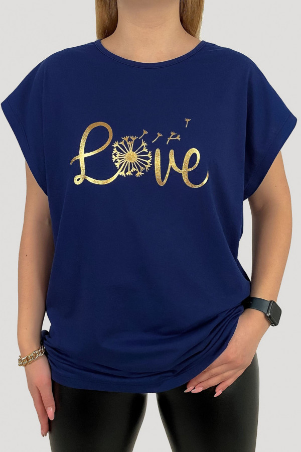 T-shirt plus size koszulka damska w kolorze granatowym złoty print love