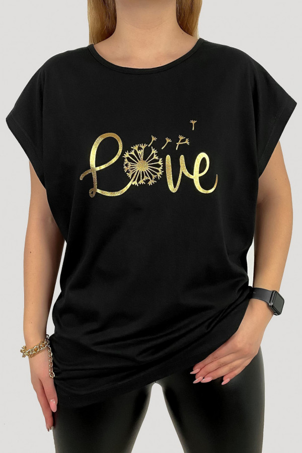 T-shirt plus size koszulka damska w kolorze czarnym złoty print love