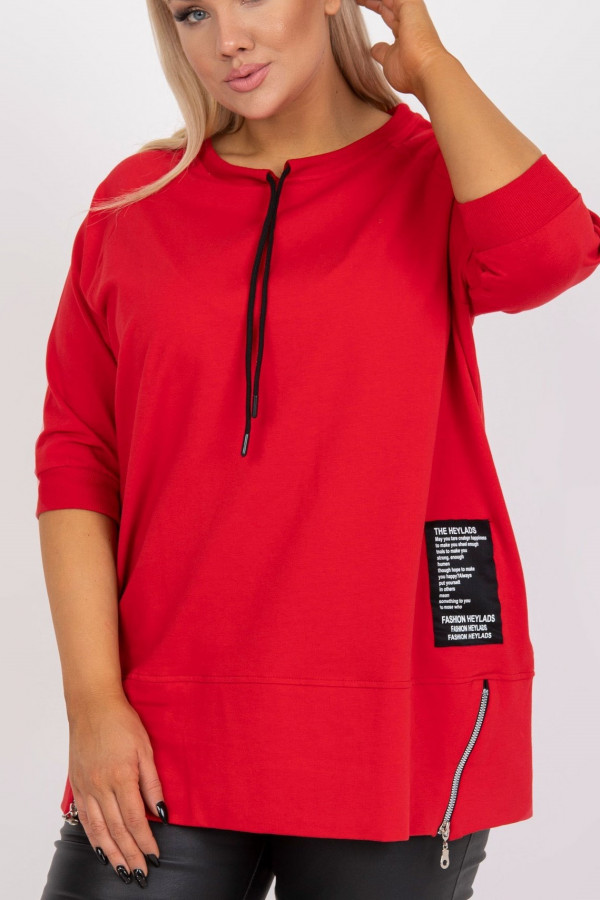 Stylowa bluza damska plus size w kolorze czerwonym zamki
