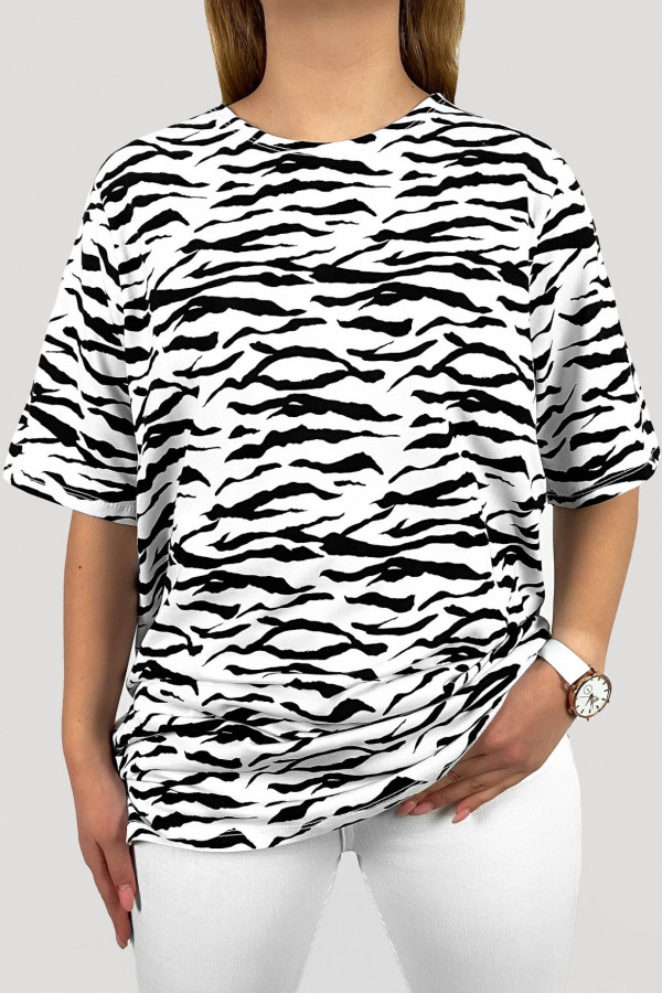 T-shirt bluzka damska plus size biało-czarny wzór fale Blanca
