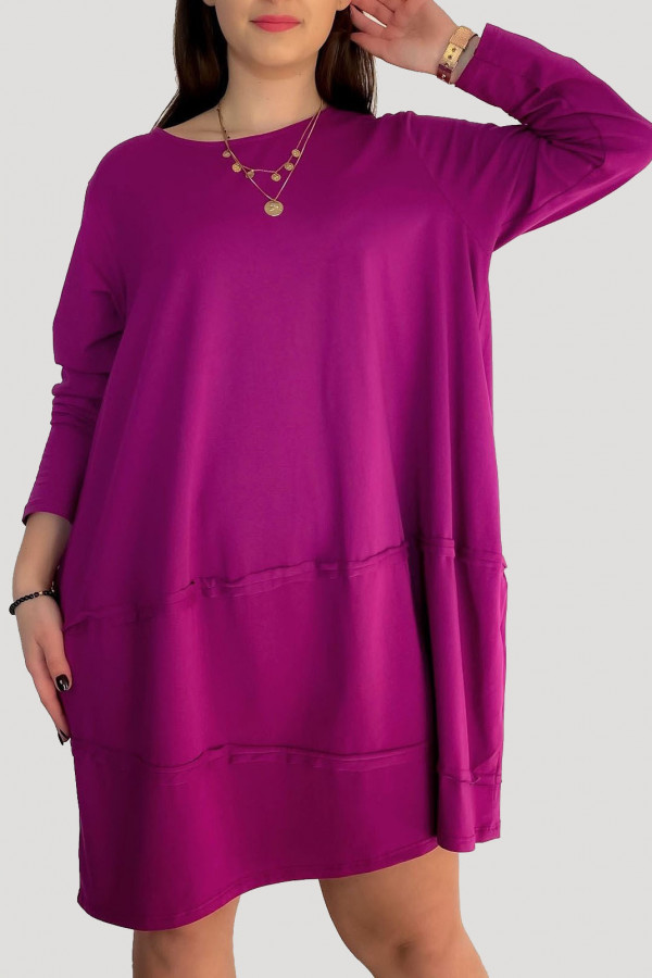 Bawełniana duża sukienka w kolorze magenta z kieszeniami UMA
