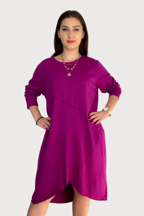 Bawełniana sukienka plus size w kolorze magenta przeszycia kieszenie Mavis 2