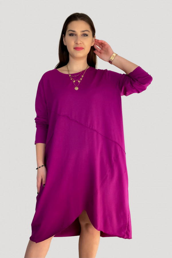 Bawełniana sukienka plus size w kolorze magenta przeszycia kieszenie Mavis 1