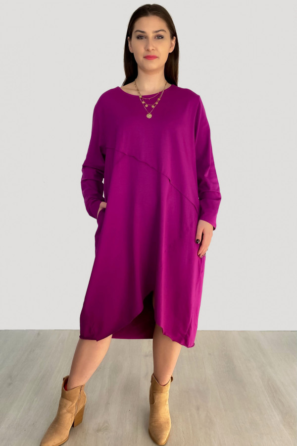 Bawełniana sukienka plus size w kolorze magenta przeszycia kieszenie Mavis 4
