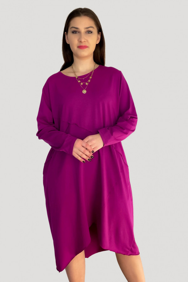 Bawełniana sukienka plus size w kolorze magenta przeszycia kieszenie Mavis 3