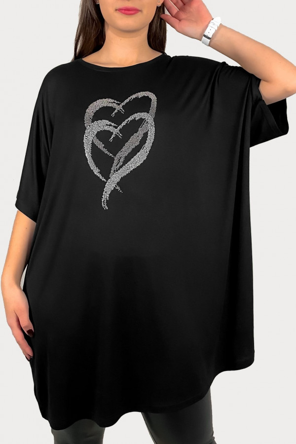 Tunika plus size luźna bluzka z wiskozy w kolorze czarnym print dżety serce Corazon