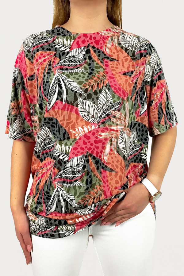 Bluzka damska plus size wzór liście kwiaty Blanca