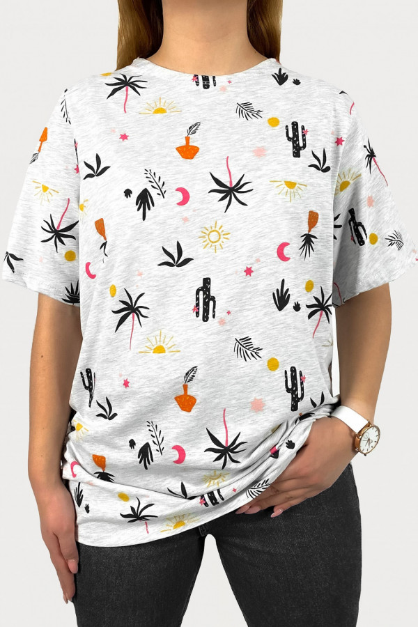 T-shirt bluzka damska plus size szary wzór kaktusy liście Blanca