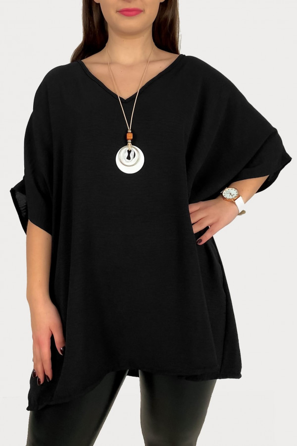 MEGA oversize bluzka tunika w kolorze czarnym z naszyjnikiem Wera