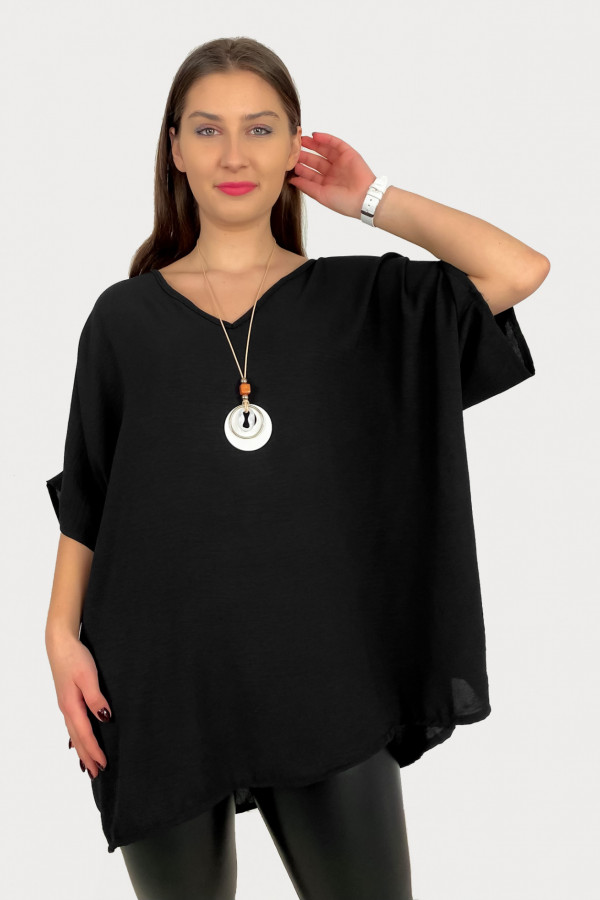 MEGA oversize bluzka tunika w kolorze czarnym z naszyjnikiem Wera 1