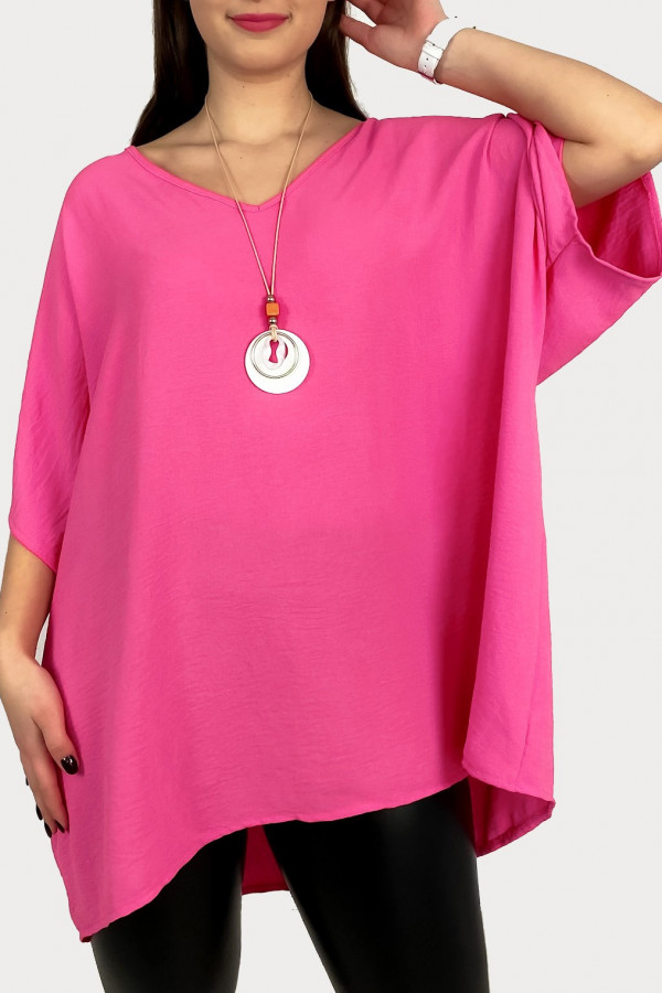 MEGA oversize bluzka tunika w kolorze różowym z naszyjnikiem Wera
