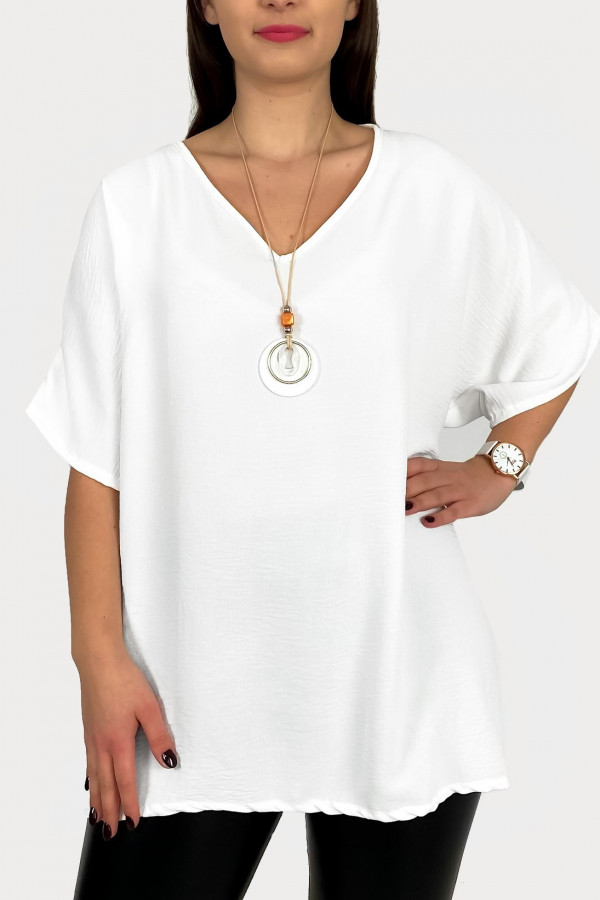 MEGA oversize bluzka tunika w kolorze białym z naszyjnikiem Wera