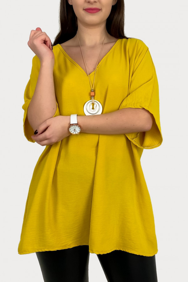 MEGA oversize bluzka tunika w kolorze żółtym z naszyjnikiem Wera