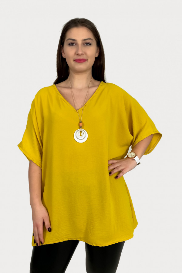 MEGA oversize bluzka tunika w kolorze żółtym z naszyjnikiem Wera 2